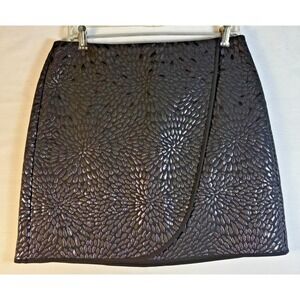 Loft Skirt Womens purple Black Embossed Metallic Petal Pattern lined Mini 10P